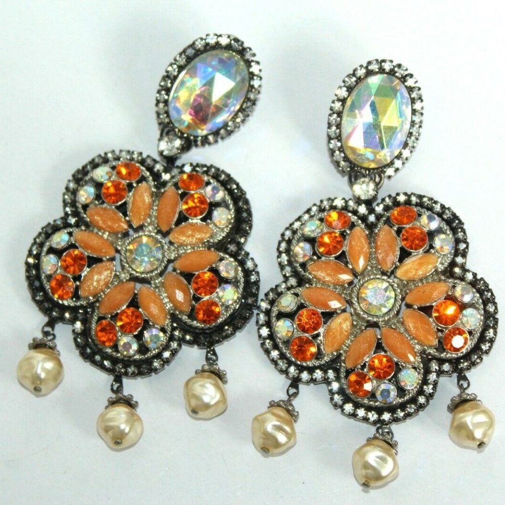 Lawrence VRBA Clip on HUGE earrings signed